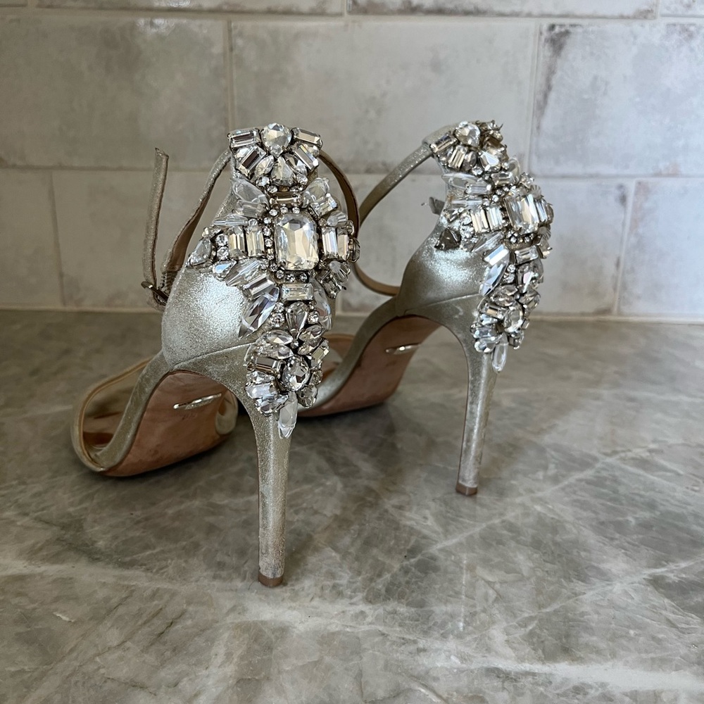Badgley Mischka Ankle Strap Gold Bejewled Heel - Size 8.5